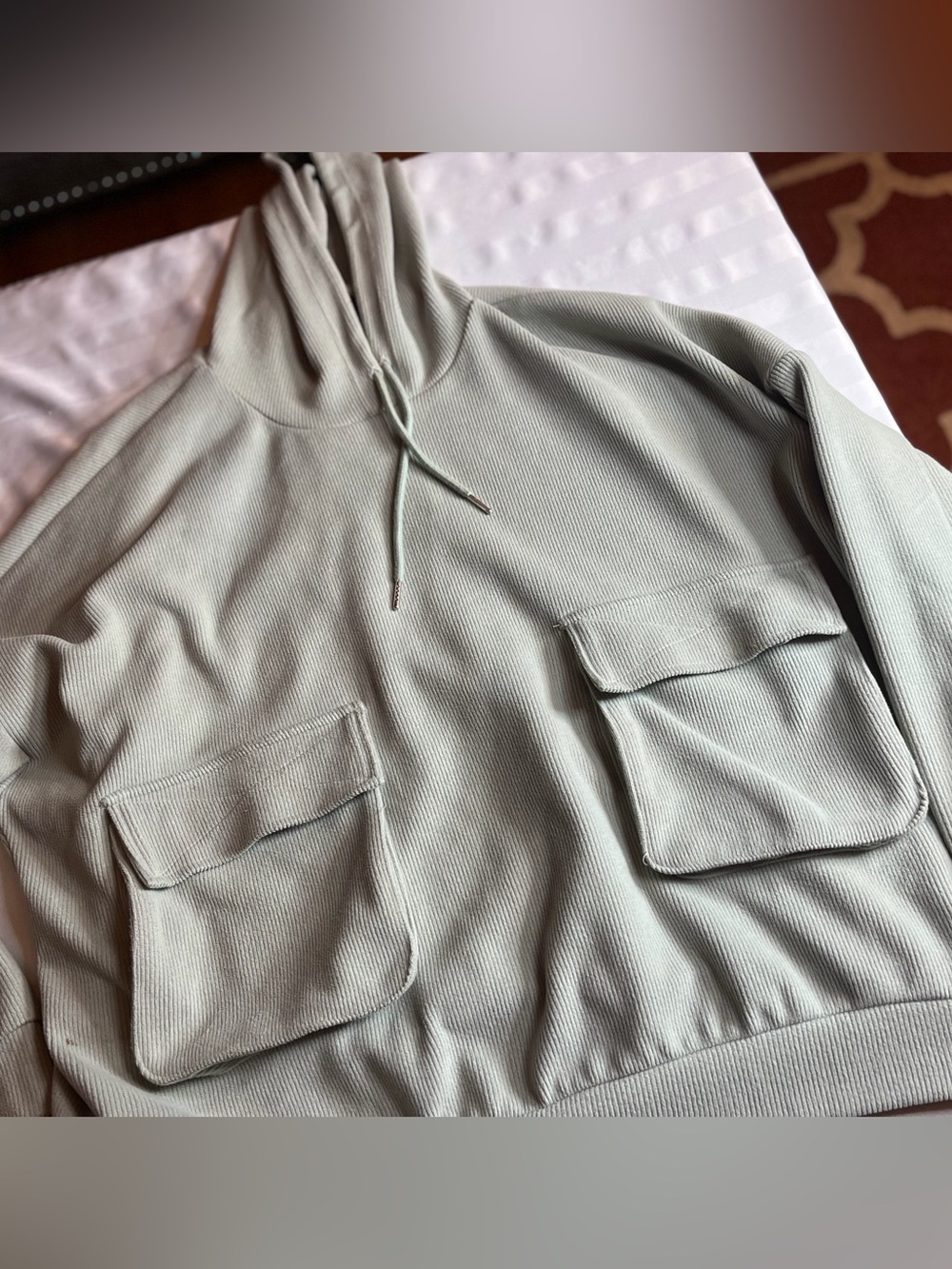 Adika Ribbed Hoodie Size M Sage Green Pocket Pullover. Sage green ribbed knit pu